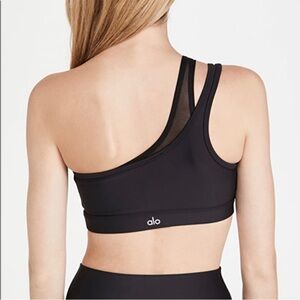 ALO Yoga Airlift Excite Black Mesh One Shoulder Asymmetric Sports Bra